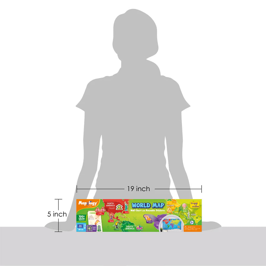Imagimake Mapology World Map Wall Chart with Reusable Stickers