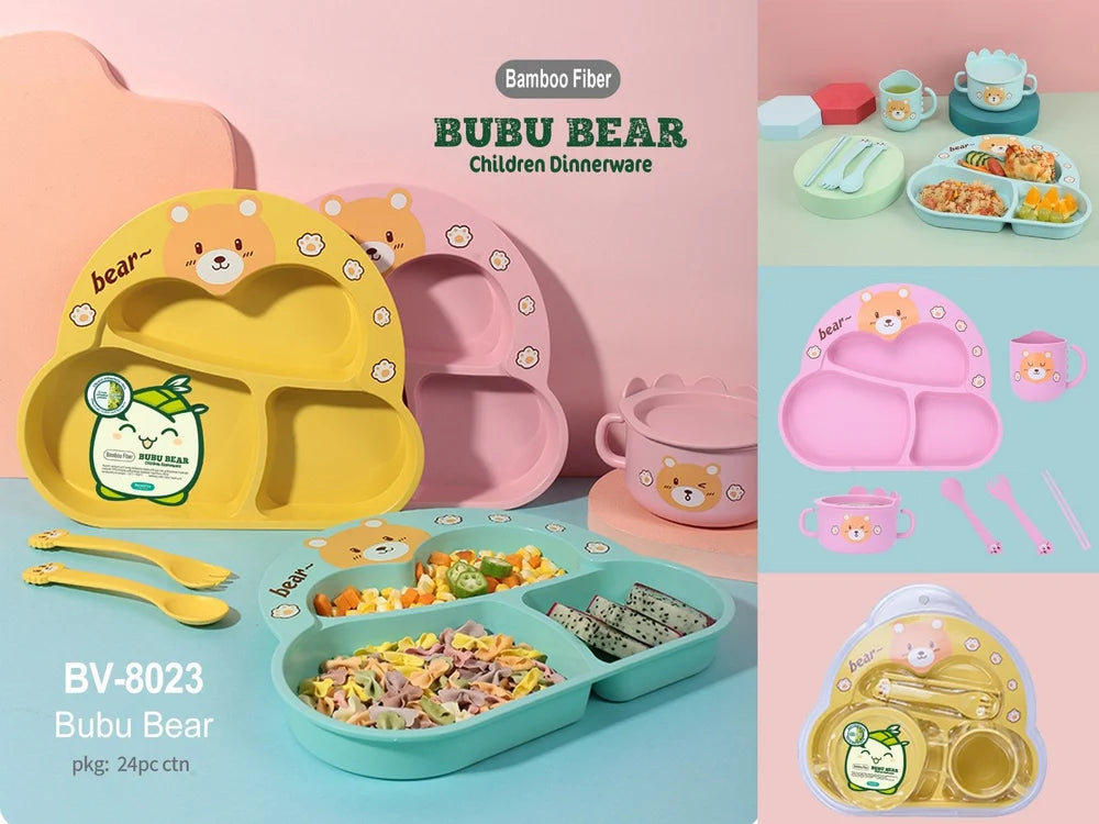 Piece Mealtime Bamboo Dinnerware for Kids Toddler- Bubu Bear and
