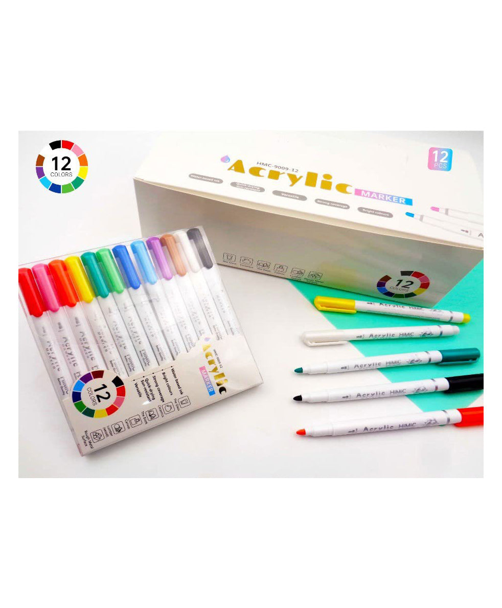 Acrylic Color Marker Pen Set 12 Pieces - Multicolor