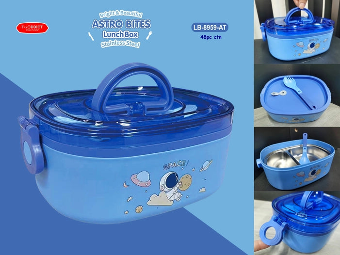 Cartoon Steel Lunch Box | 2 Compartment Lunch box with Spoon