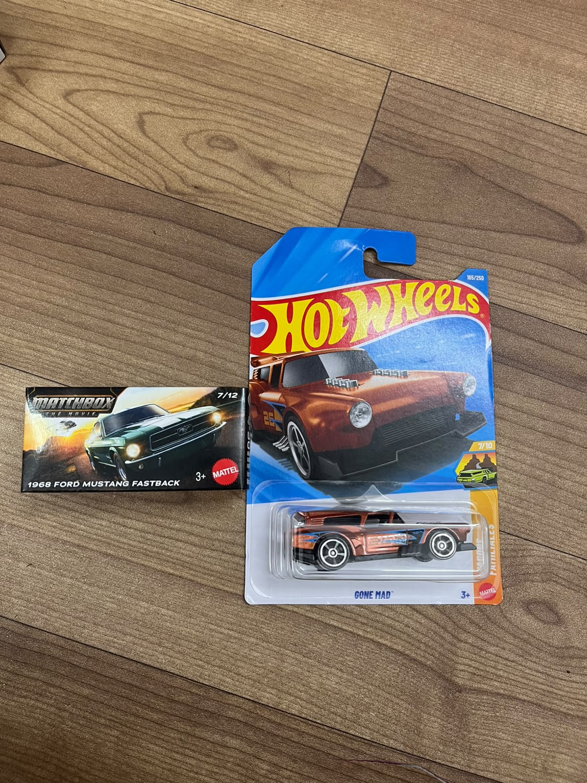 1968 FORD MUSTANG FASTBACK(MATCHBOX CAR) AND GONE MAD HOTWHEELS SINGLE CAR