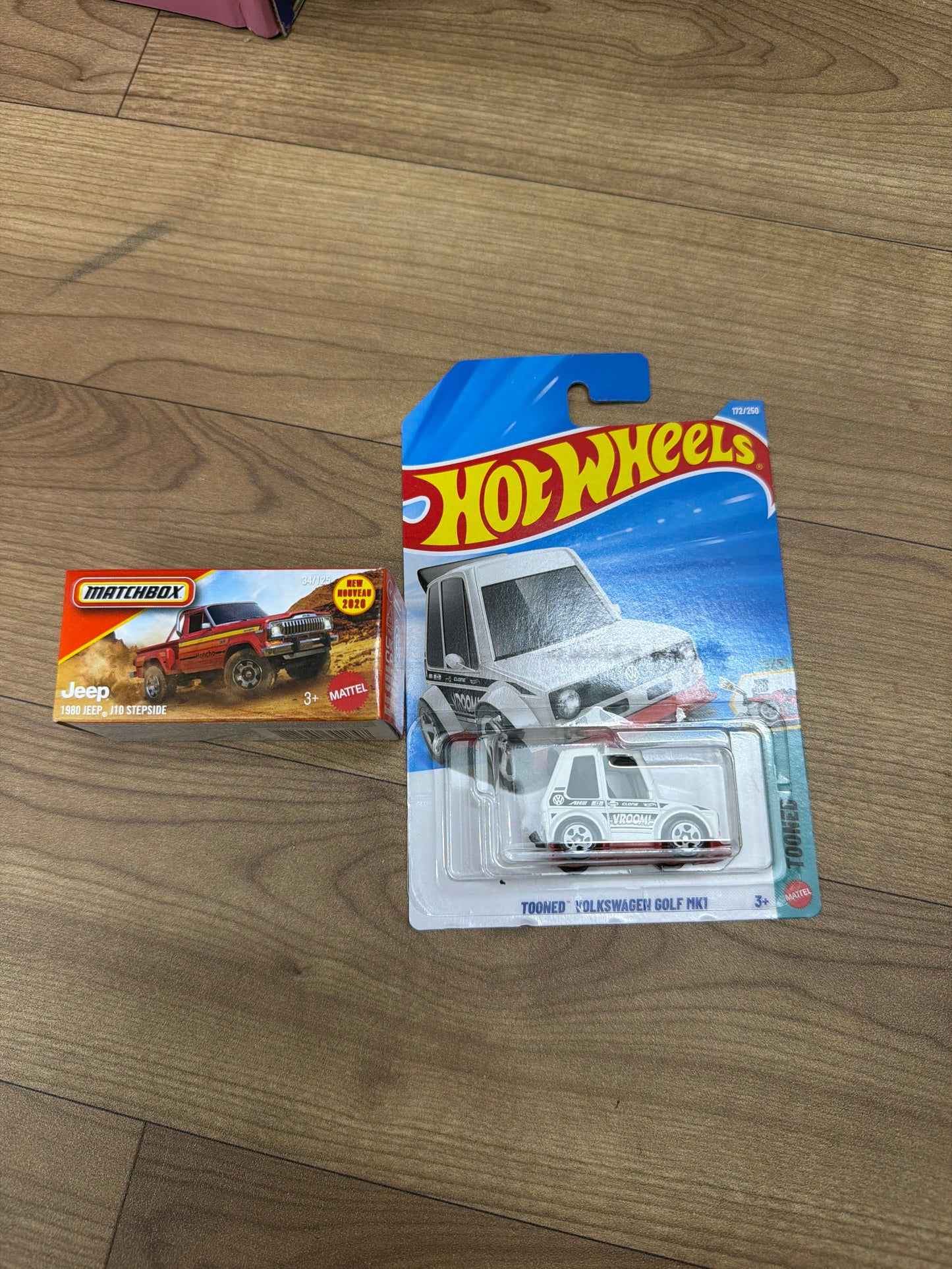 SINGLE HOT WHEELS CAR TOONED VOLKSWAGEN GOLF MK1 and DNK70 (MATCHBOX PWR GBRS HERITAGE)- 1980 JEEP J10 STEPSIDE