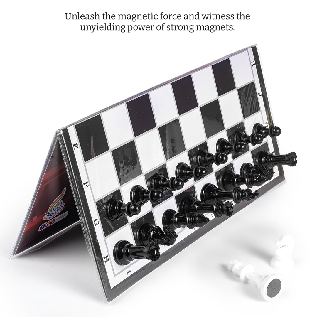 Ratna's Expert Magnetic Chess Senior Foldable Magnetic Chess Board Set with Magnetic Pieces for Kids and Adults (13x13 Inches, Black & White Board)
