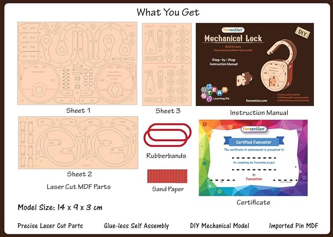 Funvention- for Little Scientist in Every Kid DIY Mechanical Lock with Key