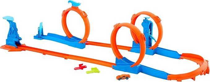 Hot Wheels Toy Car Track Set, Triple Loop Pack & 1:64 Scale Vehicle, Track-Building Components with 3 Loops, Speed Snap Tracks & Adapters