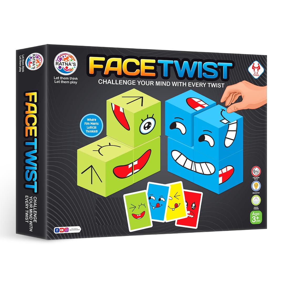 RATNA'S Face Twist Educational Board Game, 72 Challenge Cards, 2-4 Players Mind Challenging Game for Kids 3+ Years