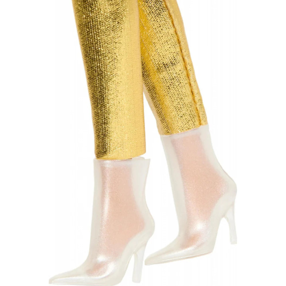 Barbie Fashionistas Doll #222, Petite With Blonde Wavy Hair, Golden Jumpsuit, 65th Anniversary