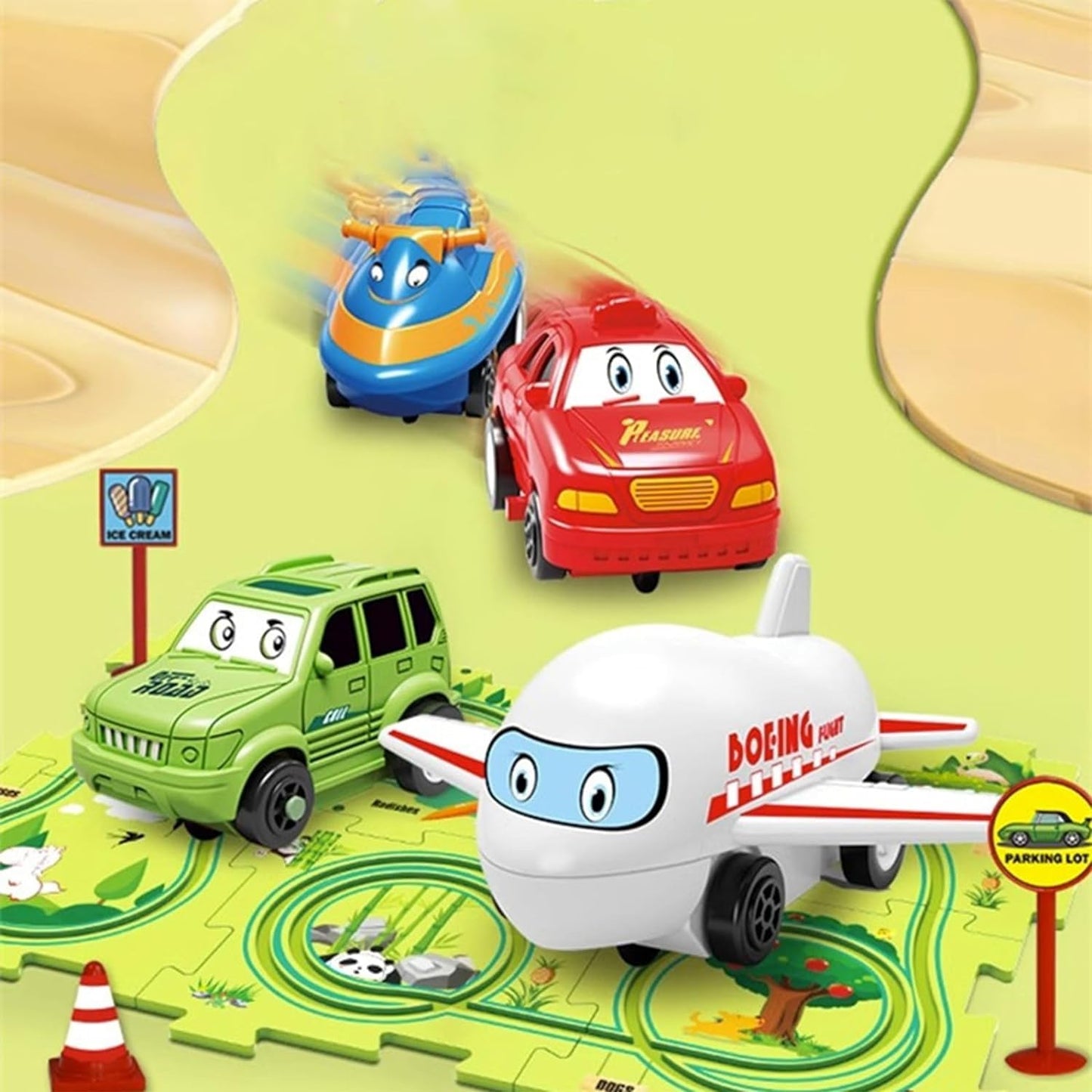 13 PCS Rail Car Puzzle Track Set for Kids with A Cute Vehicle Toddler Puzzle Track Play Set- Critical Thinking Educational Toys for 3-5 Year Old Boys Girls (Multi-Design)