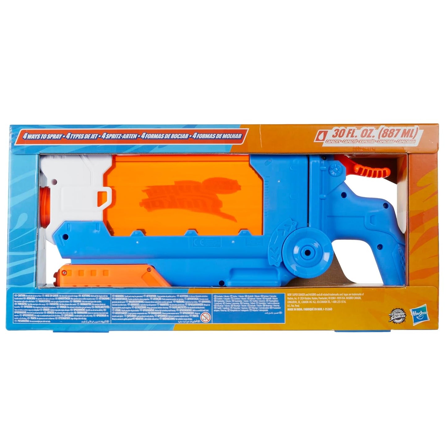 Nerf Super Soaker Flip Fill Water Blaster - 4 Spray Styles - Fast Fill - Large 890ml Water Tank - Pichkari for Outdoor Water Games, Branded Toy Pichkari for Holi Festival, for Kids 6+