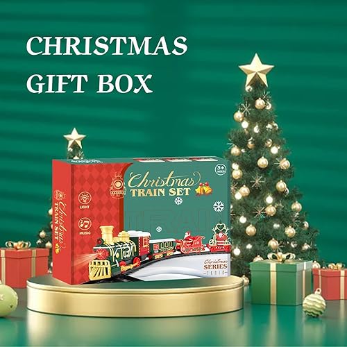 Christmas Rail Train Set, with Realistic Sound, Lighting, Tracks, Train Toys, 1 Locomotive+3 Carriages, Suitable for Children, Boys, and Girls 4+ Years Old (No Smokes)