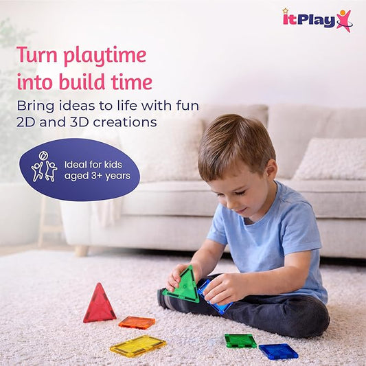 ITPlay Magnetic Tiles 34 Pcs Building Set for Kids | STEM & STEAM Learning Toy | Strong Magnetic Tiles | 2D & 3D Construction Shapes | Safe BPA-Free Educational Toys | Creative Play Set | Age 3+