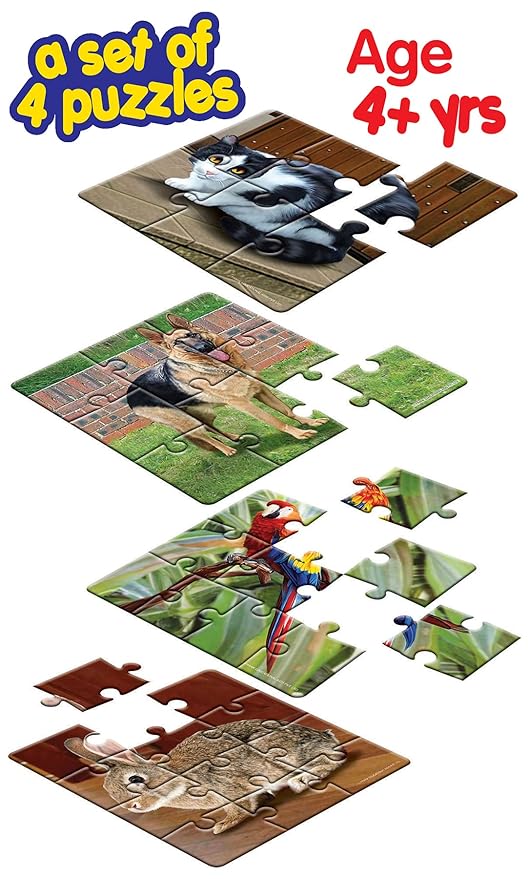 Frank My Pets Animal Puzzle - A Set of 4 Jigsaw Puzzle for Kids Above 4+ Years - Fun & Challenging Brain Booster Games - Educational Puzzle for Focus and Memory - 10504
