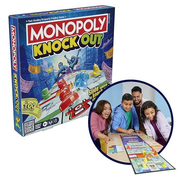 Monopoly Knockout Family Party Game for Kids, Teens, and Adults | Ages 8 and Up | 2-8 Players