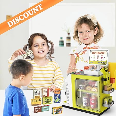 Toy Cash Register Coffee Machine Toys 2 in 1 Play Food for Kids Pretend Play Grocery Store Kids Store Supermarket Playset
