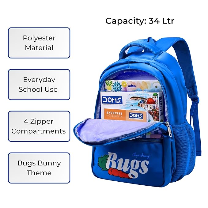 DOMS Bugs Bunny Series Backpack – Stylish Looney Tunes School Bag for Kids
