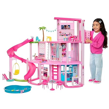 Barbie Dreamhouse, Pool Party Doll House with 75+ Pieces and 3-Story Slide, Pet Elevator and Puppy Play Area