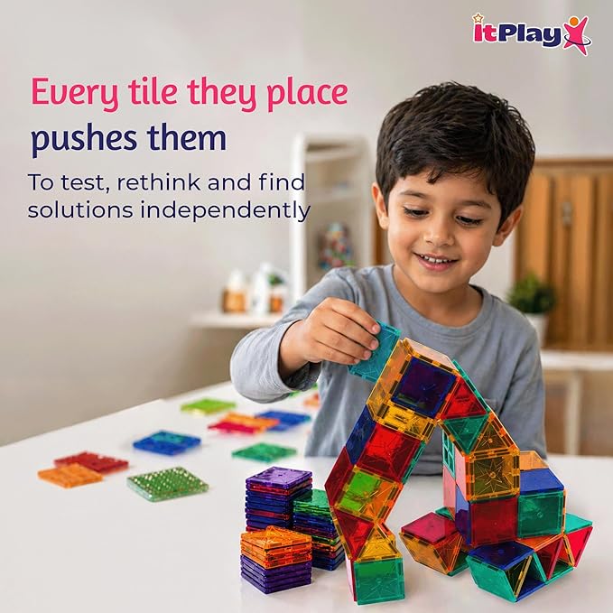 ITPlay Magnetic Tiles 98 Pcs Building Set for Kids | STEM & STEAM Learning Toy | Strong Magnetic Tiles | 2D & 3D Construction Shapes | Safe BPA-Free Educational Toys | Creative Play Set | Age 3+