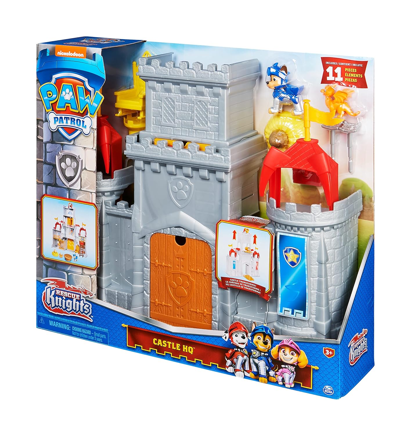 Roll over image to zoom in Paw Patrol Chase Rescue Knights Castle HQ Transforming 11 Pcs Playset with Chase and Mini Dragon Draco Action Figure