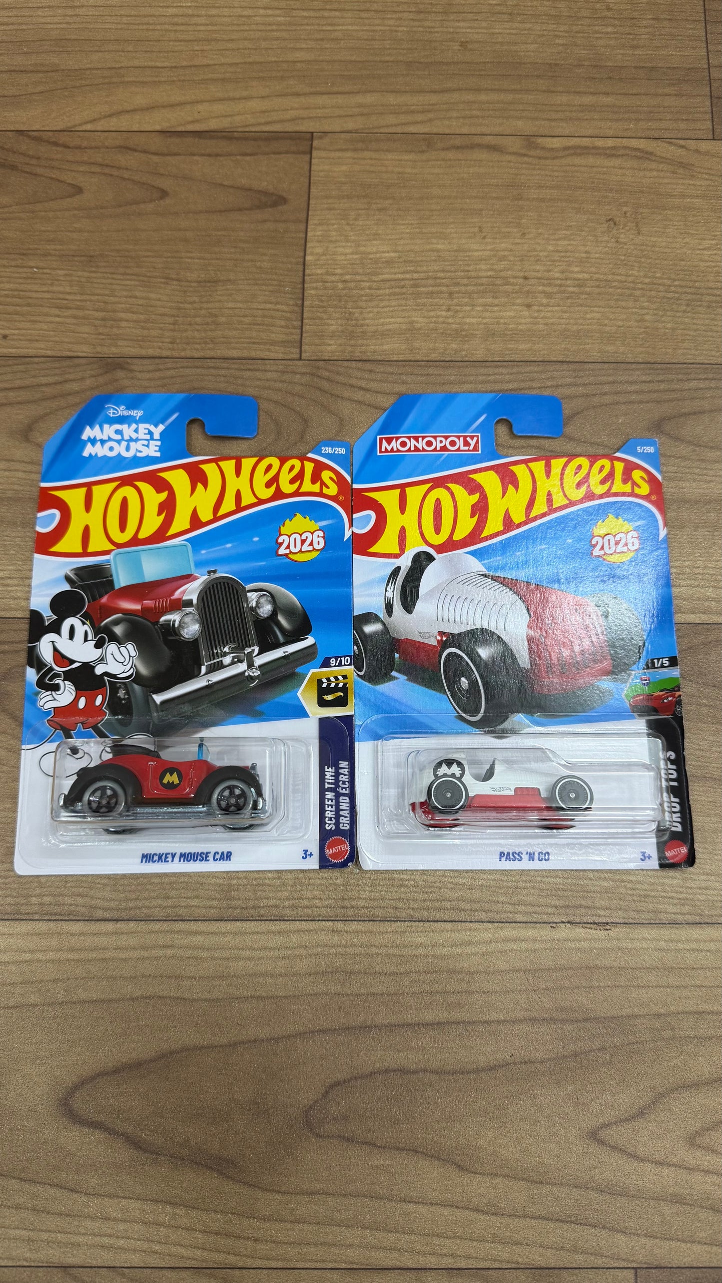 MICKEY MOUSE CAR and PASS N GO WHITE- SINGLE HOTWHEELS