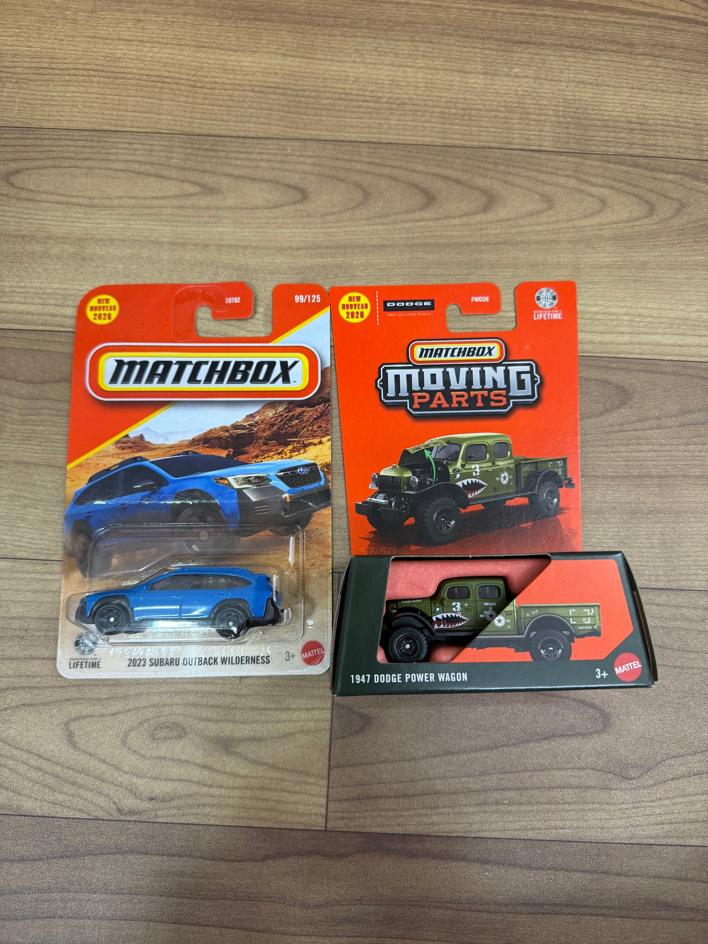 1947 DODGE POWER WAGON- FWD28_MOVING PARTS MATCHBOX AND 2023 SUBARU OUTBACK WILDERNESS (MATCHBOX CAR)