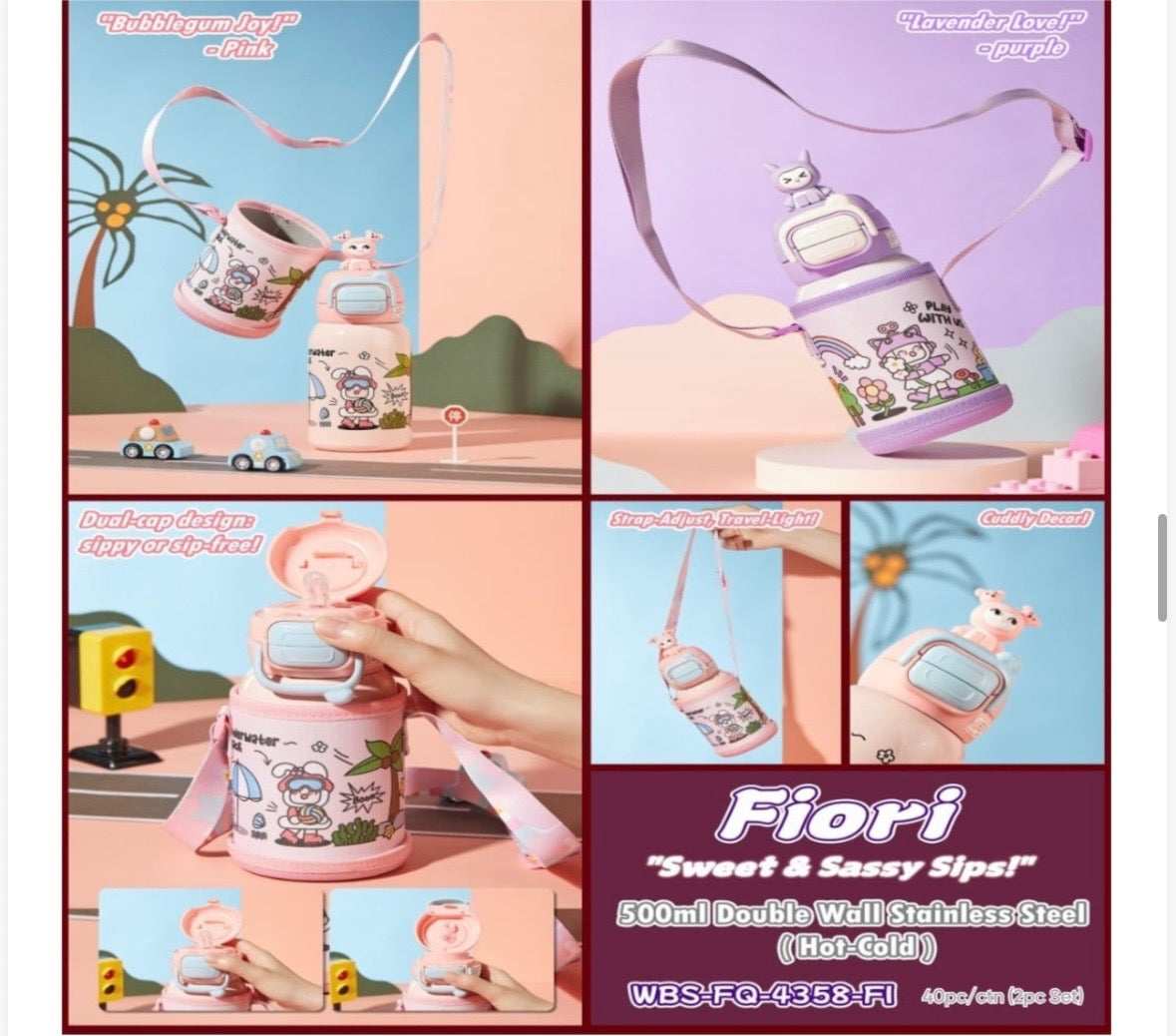 Fiori 500ml Double Wall Stainless Steel Bottle (Hot & Cold)