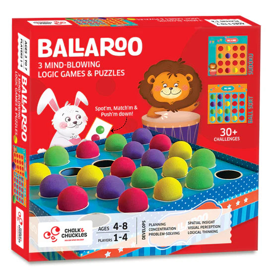 Ballaroo 3-in-1 Brain Games for Kids Age 4-8 Year Old, STEM Educational Toys, Mind Game, Sudoku, Ball Sort Puzzle, Gifts for Girls, Boys Ages 5, 6,