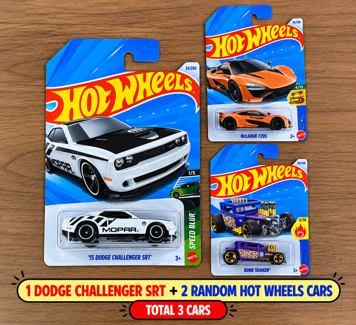 15 DODGE CHALLENGER SRT - A CASE OF 2027 SINGLE HOTWHEELS CAR AND 2 RANDOM SINGLE HOTWHEELS CARS