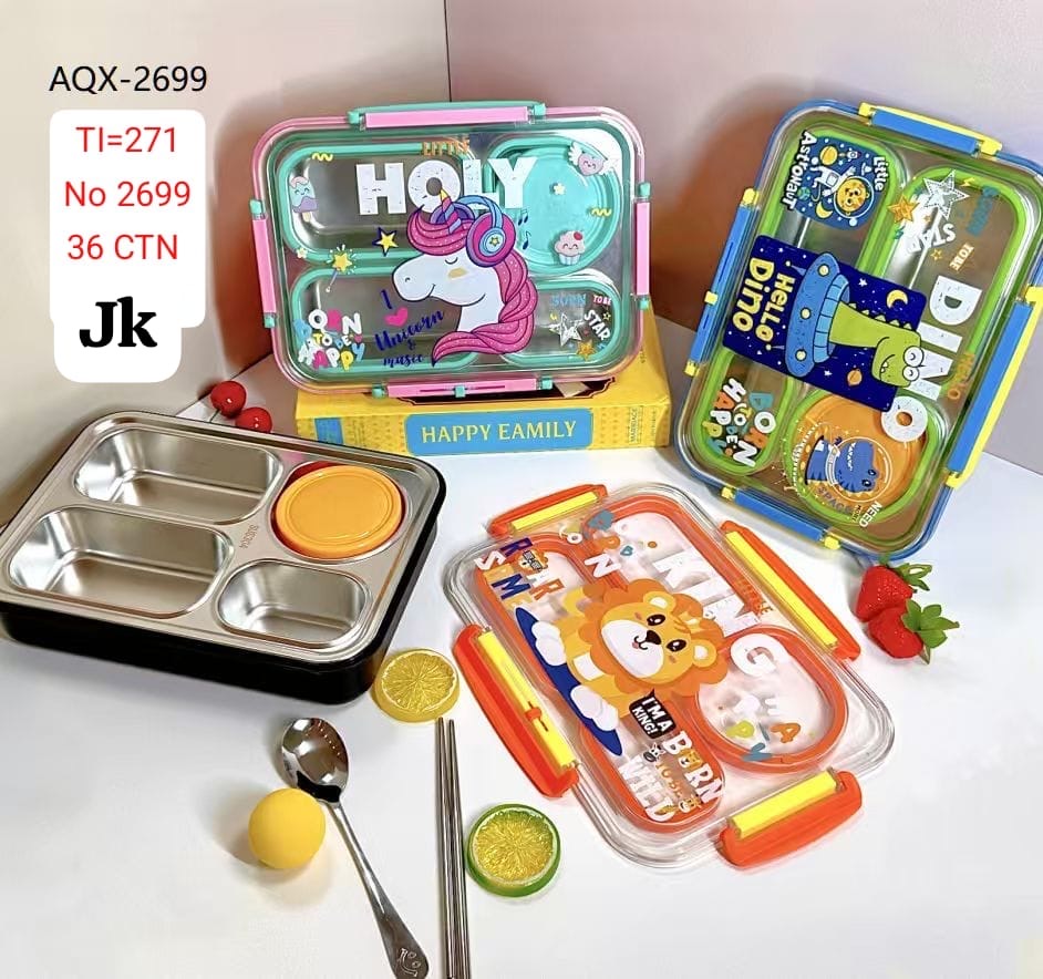 Leakproof Lunch Box for Kids - 4 Compartment Lunch Box for Kids with Spoon & chop Stick, Lunch Box for Kids to School |Tiffin Box for Office for Men and Women