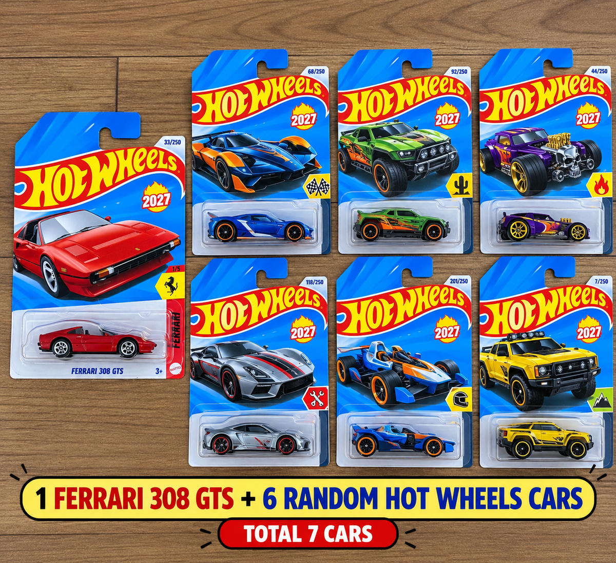 FERRARI 308 GTS- A CASE OF 2027 SINGLE HW CAR AND 6 RANDOM CARS