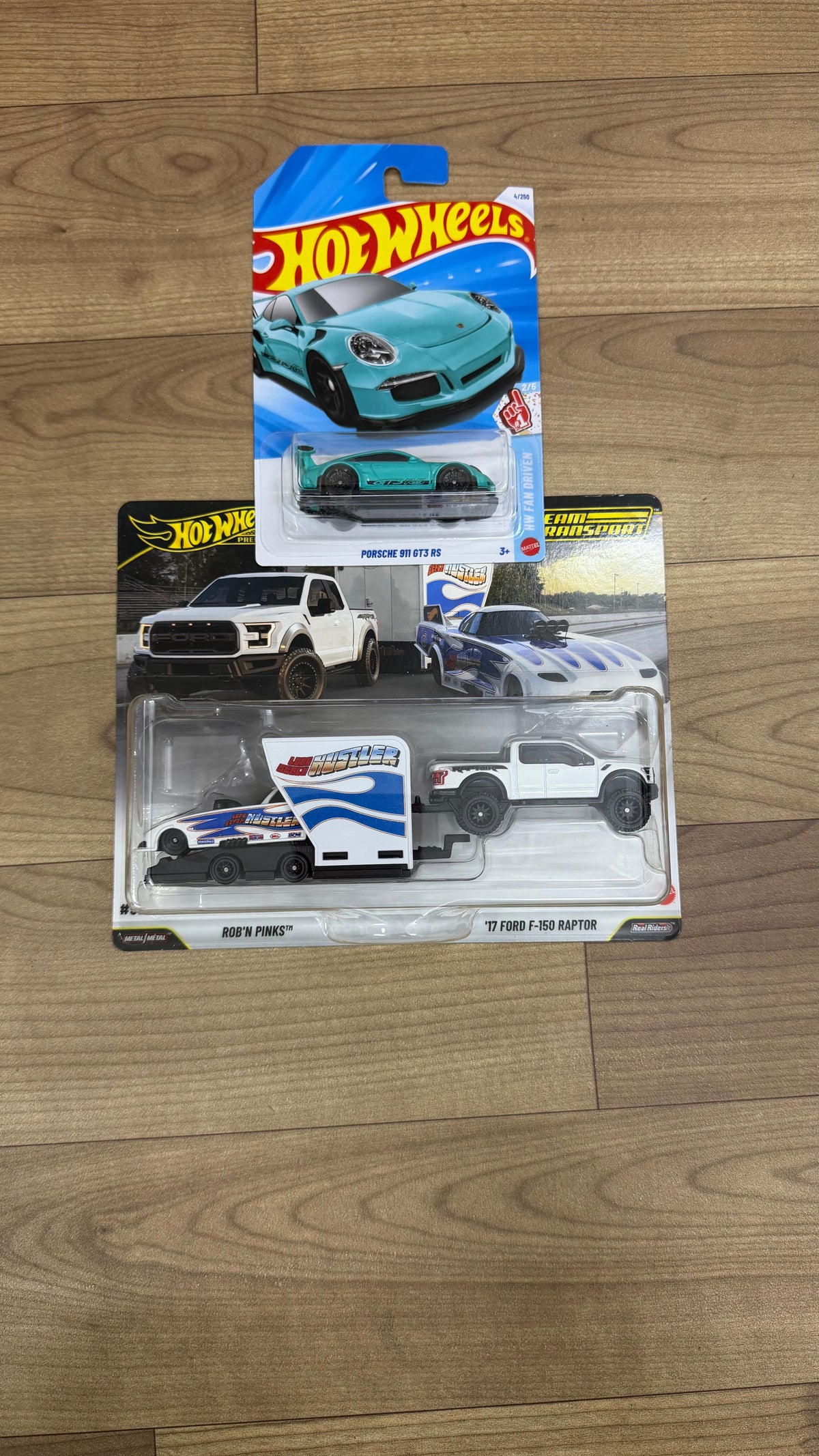 PORCSHE 911 GT3 RS AND TEAM TRANSPORT ROBS N PINKS AND 17 FORD-150 RAPTOR TEAM TRANSPORT