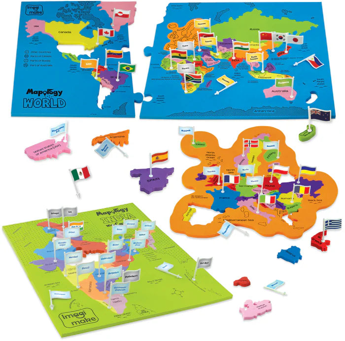 Mapology Combo: Map Puzzle of India and World with Capitals and Flags of Countries