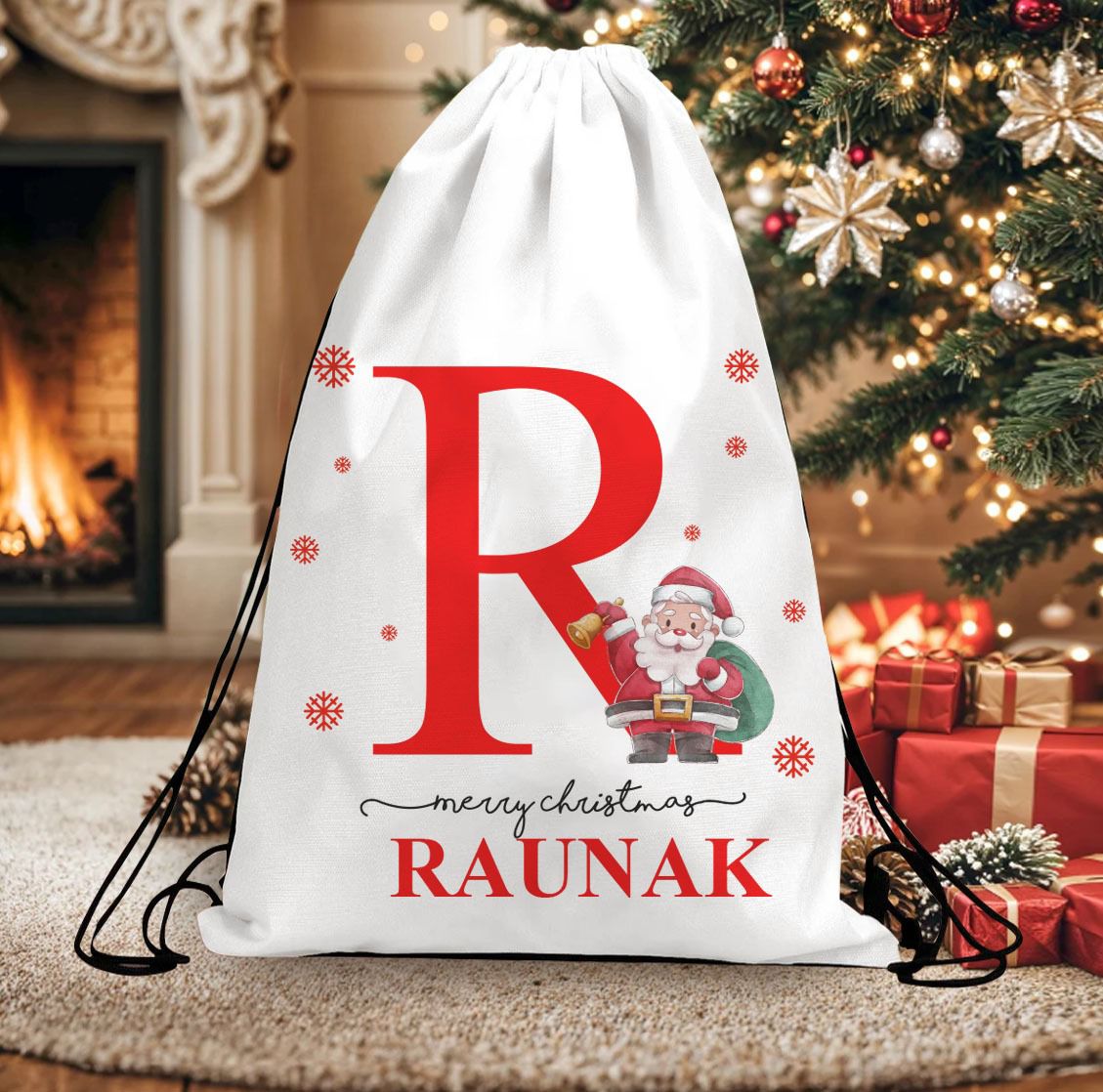 Personalised Christmas theme drawstring bag