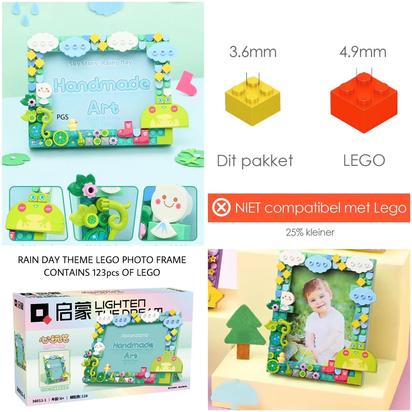 Lego Photo Frame | 4”X6” Available in 3 themes Rainbow Theme Rainy Day theme White Snow Theme