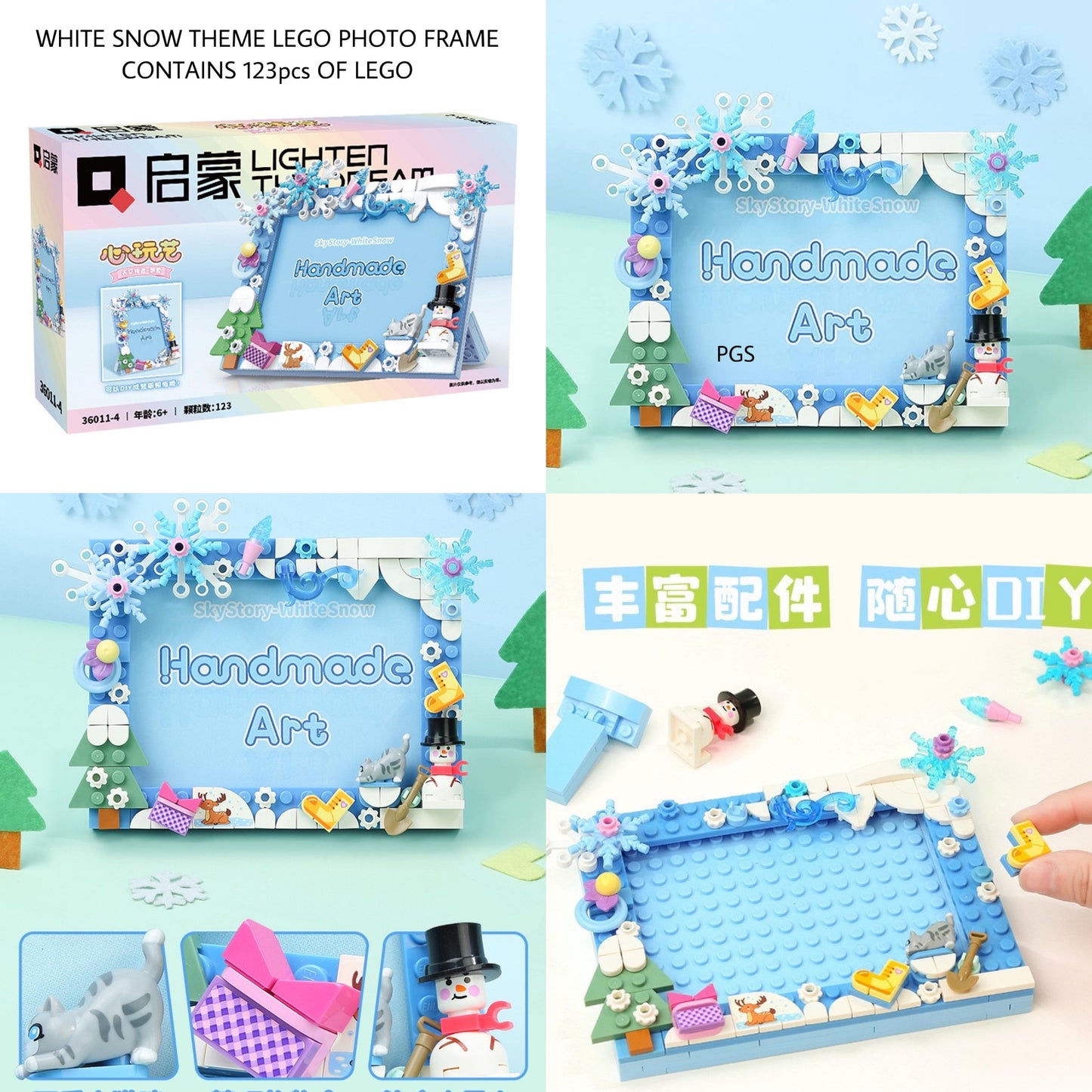 Lego Photo Frame | 4”X6” Available in 3 themes Rainbow Theme Rainy Day theme White Snow Theme