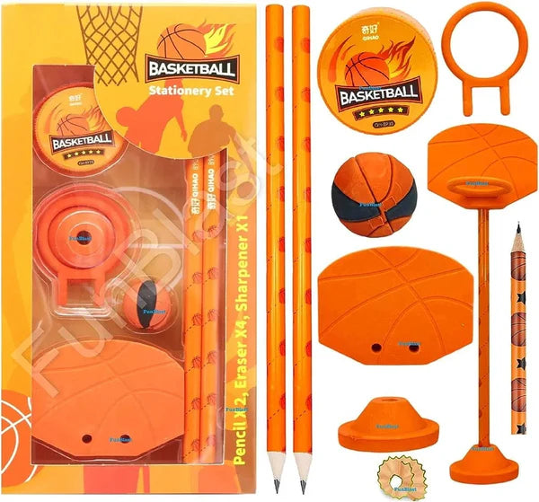 Basketball Theme Stationery Set includes Pencils Erasers & Sharpener Writing Set