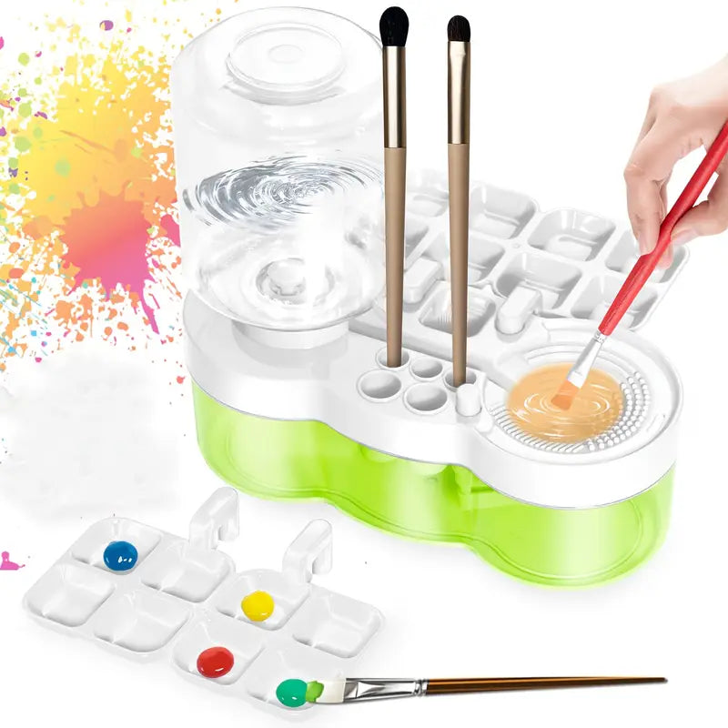 6-in-1 Artist's Paint Brush Cleaner with Tray, Drain & Holder - Ideal for Acrylic, Watercolor & Water-Based Paints