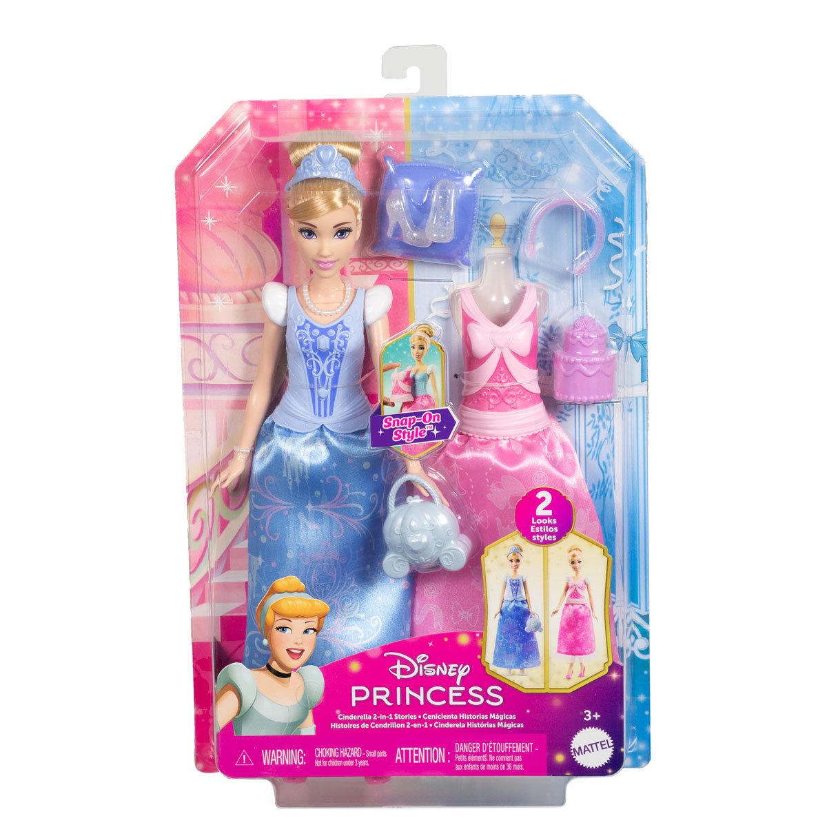 Disney Princess 2-In-1 Stories CINDRELLA Fashion Doll With 2 Snap-On Bodices, 2 Skirts & 9 Accessories