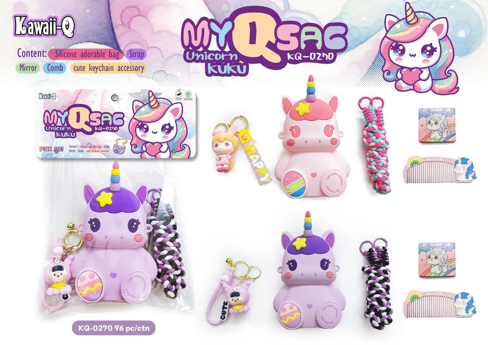 Sling Bag for Girls Unicorn Bags with Mirror, Keyring & Comb for Girls, Crossbody Bags