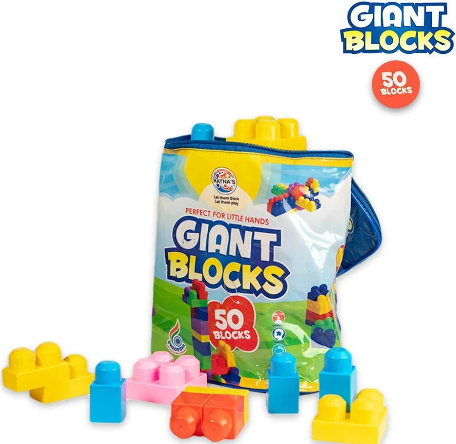 Ratnas's Giant Blocks 50 Pcs Big Building Bag with Big Building Blocks