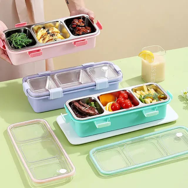 Steel Snack & Meal Box With 3 Compartments