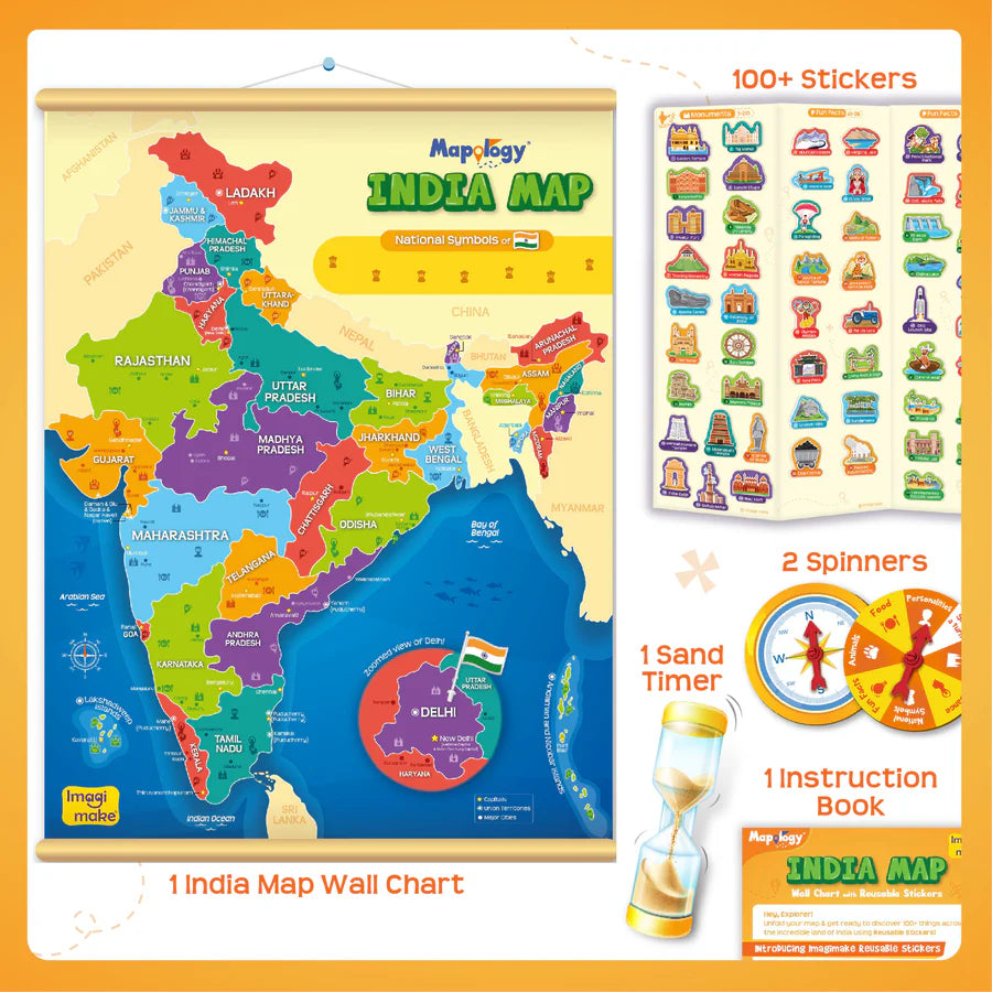 Imagimake Mapology India Map Wall Chart with Reusable Stickers