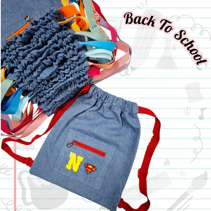 Personalised Denim String Bag And Pencil Pouch Combo