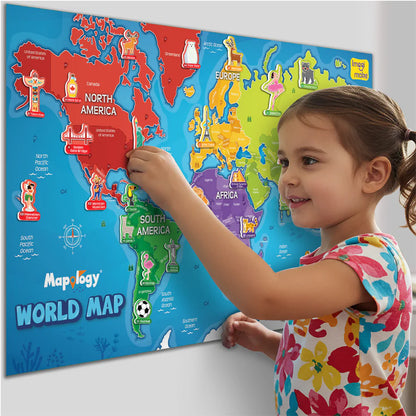 Imagimake Mapology World Map Wall Chart with Reusable Stickers