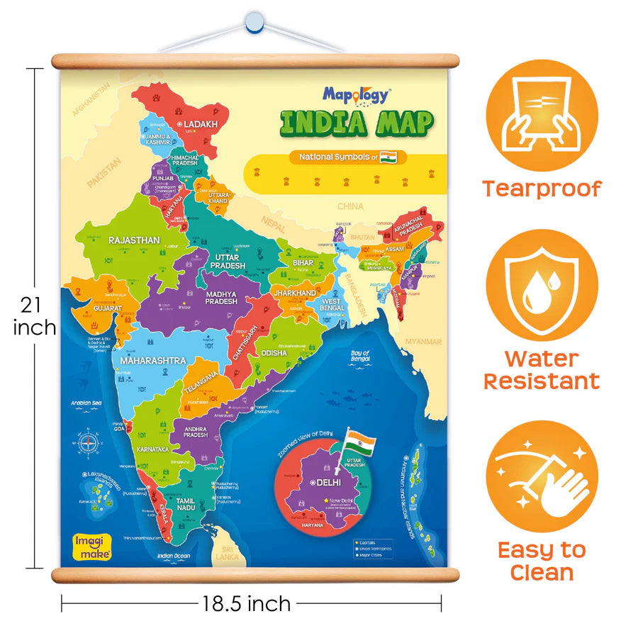 Imagimake Mapology India Map Wall Chart with Reusable Stickers
