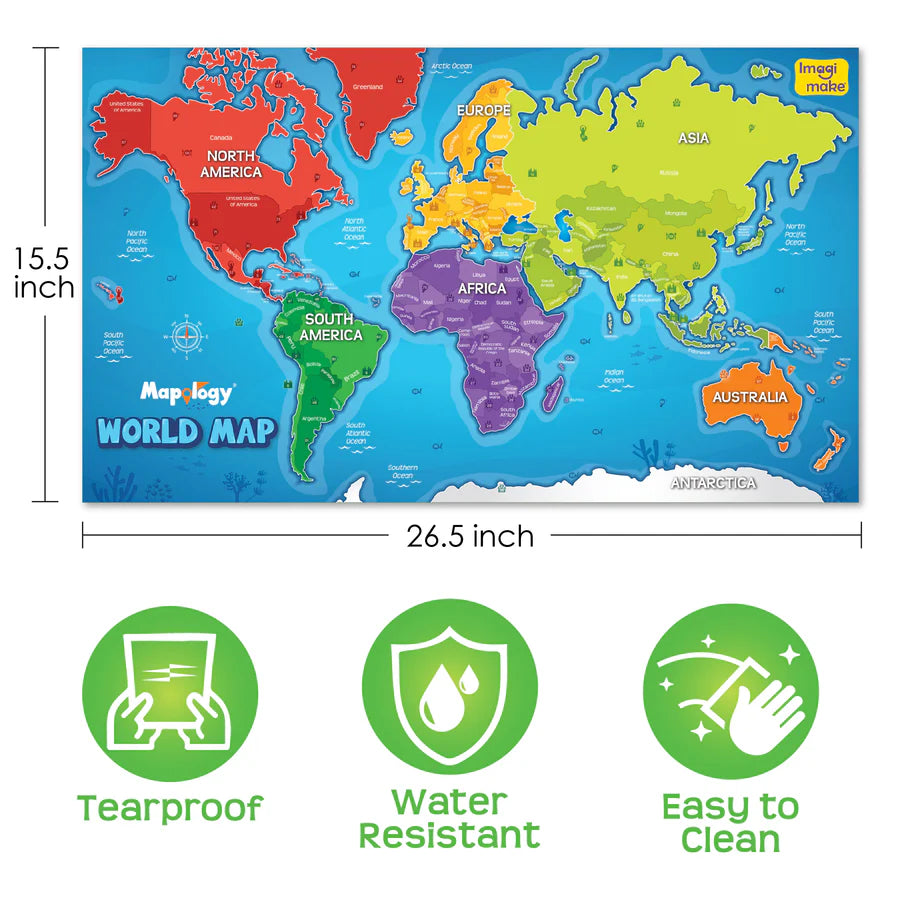 Imagimake Mapology World Map Wall Chart with Reusable Stickers