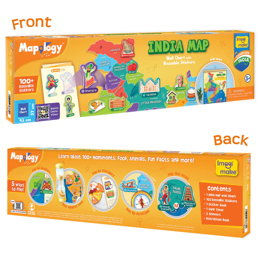 Imagimake Mapology India Map Wall Chart with Reusable Stickers