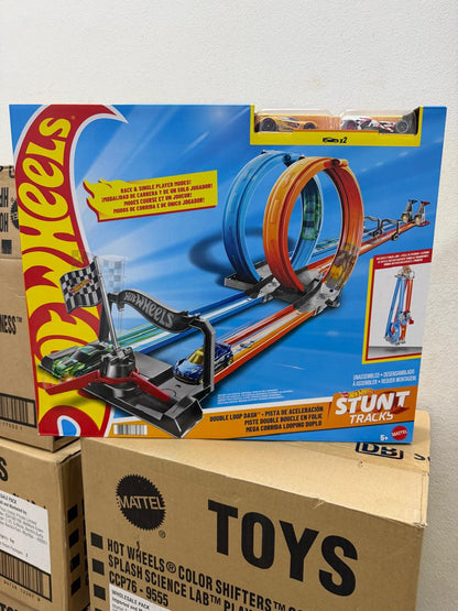 Hot Wheels Stunt Tracks - Double Loop Dash Track Set | 2 Loops, 2 Cars, Head-to-Head Racing | 5+ Years - GFH85