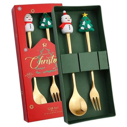 Christmas Spoons And Forks Set, Christmas Cutlery Set-Enhance Your Holiday Dining, Cartoon Funny Christmas Spoon, Creative Santa Claus Dessert Spoon And Fork Gift Box