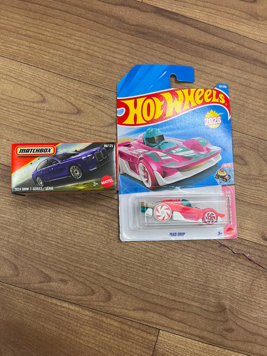 2024 BMW 7-SERIES(MATCHBOX CAR) AND MAD DRIP HOTWHEELS SINGLE CAR