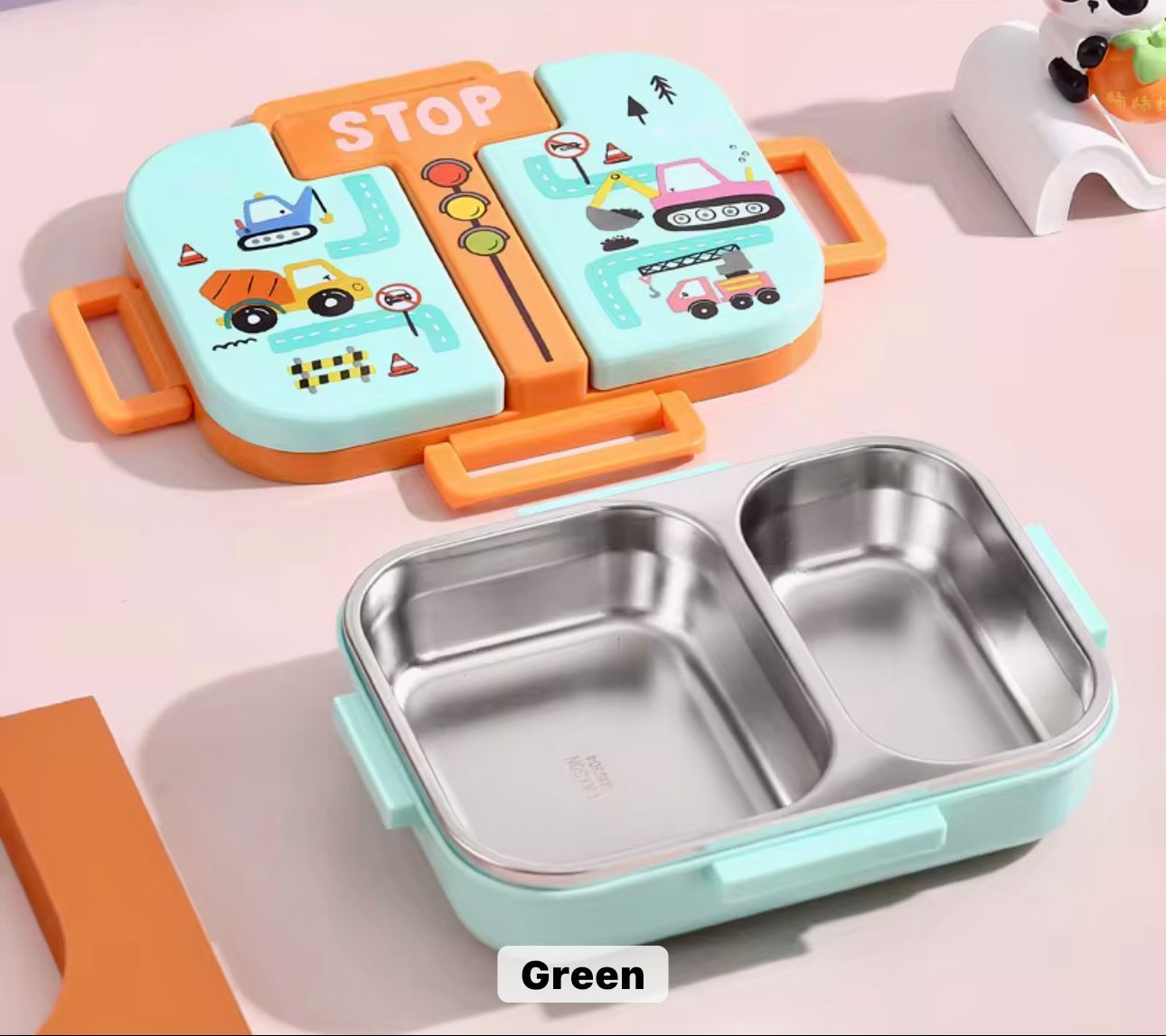 Cartoon Kids Tiffin Box- 2 Partition Lunch Box- 600ML Stainless Steel